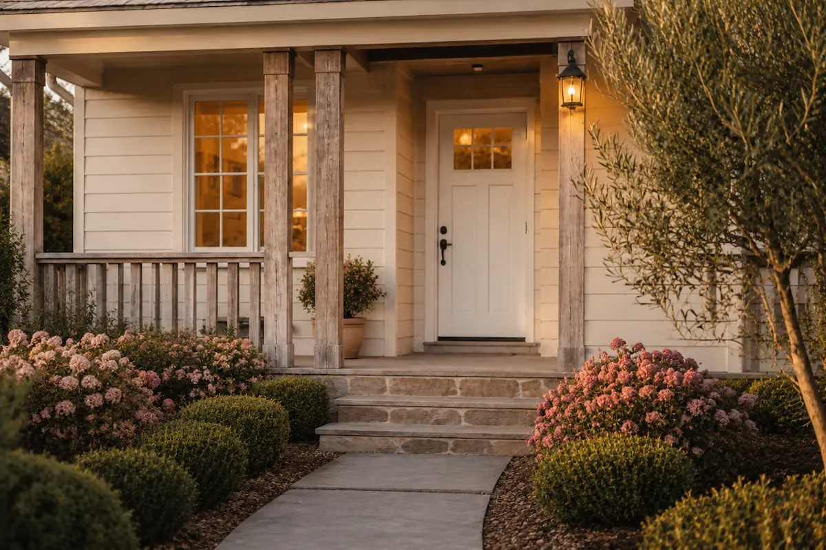 The front porch of a suburban Georgia home in late afternoon light